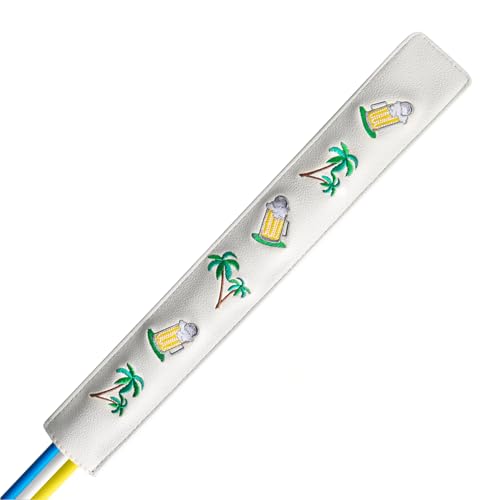 FINGER TEN Golf Alignment Stick Cover Headcover Rods Holder Case Leather 14''× 2'' in USA Black White Green Hold At Least 2 Sticks - color: Palm Tree Beer
