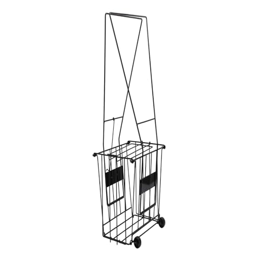 Alomejor Tennis Ball Basket, Iron Portable Tennis Hopper with Rolling Casters, Foldable Ball Pick Up Hopper with Easy Grip Handle, for Practice and Training