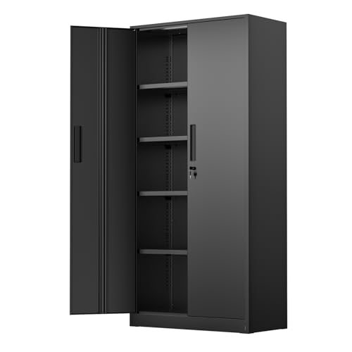 72” Metal Storage Cabinet, Garage Cabinets and Storage System with Doors and Shelves, Tall Lockable Tool Cabinet for Garage, Office, Home (Black) - color: Black, size: 72"Storage Cabinet