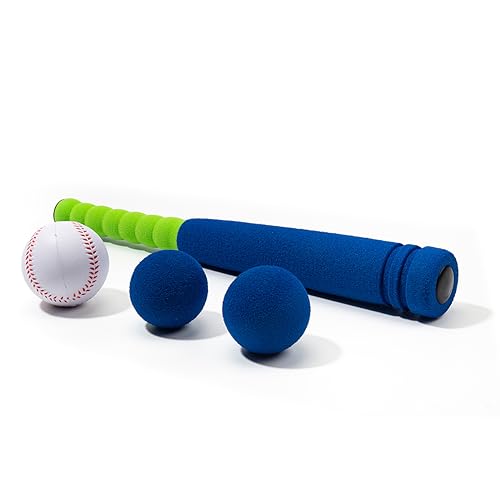 CeleMoon Soft Foam Kids Baseball Bat Toy Set with 3 Balls, 16.5 Inch [Mini Size] for Toddlers Ages 3+, Indoor Outdoor Sport TBall Playing Game, Blue