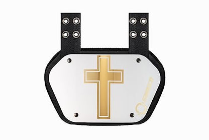 O Shield Golden Cross Chrome Football Back Plate, Lower Back Pads for Football Players, Rear Protector, Cross Series - size: Adult (Weight more than 180 Pounds), style: Golden Cross White