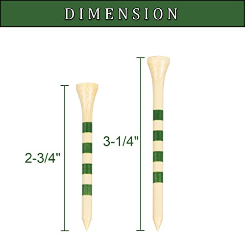 MAZEL Natural Wood/Bamboo Golf Tees 2 3/4 Inch & 3 1/4 Inch,Pack 50 or 120,Reduce Friction & Side Spin,More Stable Golf Tees