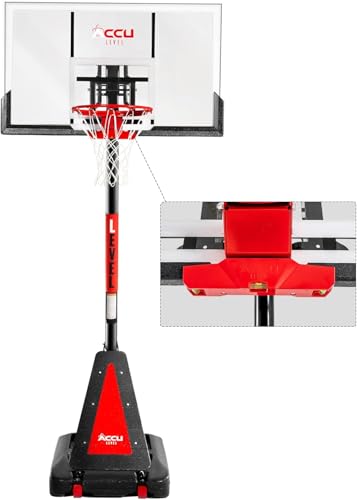 ACCU LEVEL Crank Lift Basketball Hoop Outdoor 7.5-10ft Adjustable Portable Basketball Goal for Youth and Adults 54" Angle Adjustable PC Backboard and Large Fillable Base - style: 44 inch Backboard