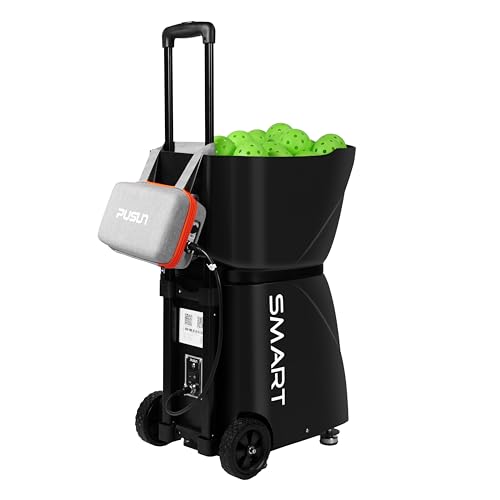 Smart Pickleball Machine with App & Remote Control, External Oscillation, 28 Landing Points, 10 Training Modes, 12-75 MPH, 85+ Ball Capacity, 4-6H Battery - color: Black