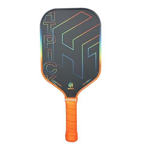 Pickleball Paddles, Carbon Fiber Pickleball Paddle High Grit & Spin with PP Honeycomb Core 16mm Thickness and Thermoformed Elongated Shape, Increased Power for Ultimate Spin & Consistency - color: Orange