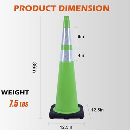 4 Pack 36 Inch Green PVC Traffic Cones Black Base Stable Large Size, Highway Traffic Outdoor Construction Safety Warning Cones (4, Green, 36 Inch) - color: Green, size: 36 Inch