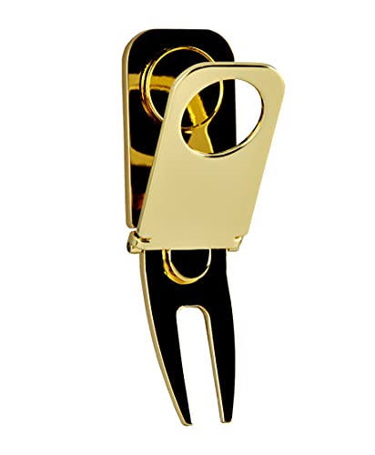 Cigar Holder, Magnetic Golf Divot Repair Tool and Ball Marker, 3 in 1 Golf Accessory Tool, Gift for Man, Metal Zinc Ally - color: Golden