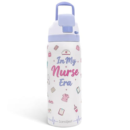 Nurse Stainless Steel Water Bottle, In My Nurse Era, Vacuum Insulated, Push-Button Lid, 32 oz, Gifts for Medical Students Women Girls Friends Teens Birthday Christmas - color: Nurse 1