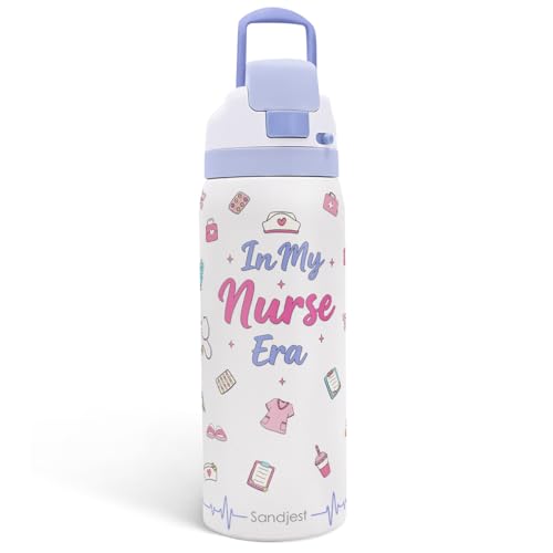 Nurse Stainless Steel Water Bottle, In My Nurse Era, Vacuum Insulated, Push-Button Lid, 32 oz, Gifts for Medical Students Women Girls Friends Teens Birthday Christmas - color: Nurse 1
