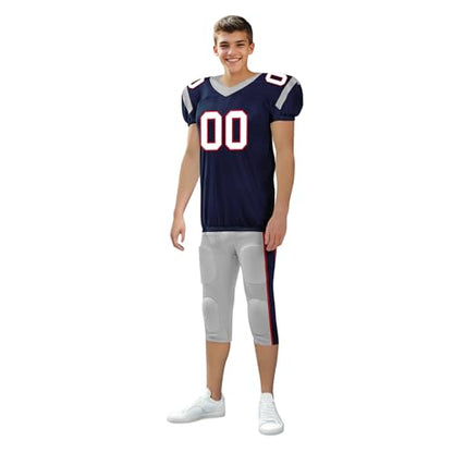 Youth Football Practice Jersey, Custom Blank Kids Practice Football Uniform Sportswear for Boys Training Games - color: Nautical Blue Red Silver