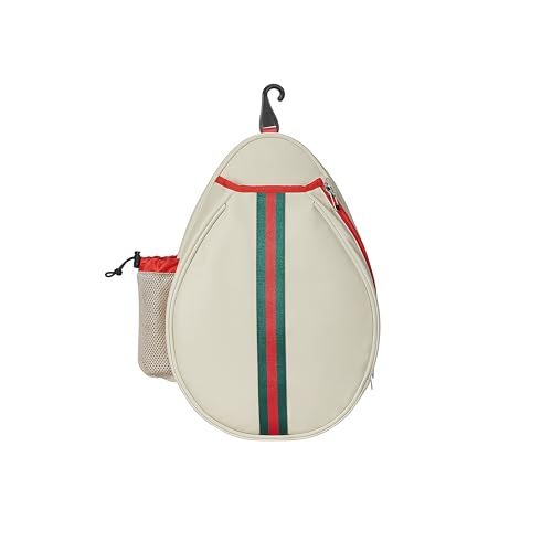 White PU One Shoulder Crossbody Tennis Backpack Girls Tennis Bag Tennis Racket Sling Bag for Women, with Water Bottle Holder - color: Khaki