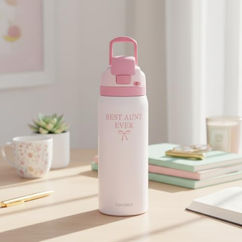 Aunt Insulated Stainless Steel Water Bottle with Straw for Sports and Travel, Best Aunt Ever, 32oz, Gifts for Women Mother's Day Birthday Christmas - color: Aunt