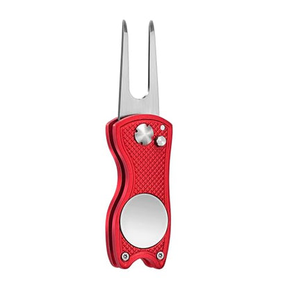 Mile High Life Golf Divot Repair Tool, All Metal Foldable Divot Tool with Pop-up Button & Magnetic Ball Marker, 2-6 Pack - color: Black*2/Blue*2/Red*2