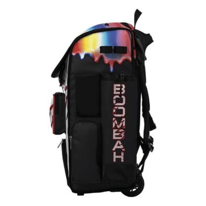 Boombah Superpack Hybrid Rolling Bat Bag - Wheeled & Backpack Version - Baseball Homerun Drip White/Black/Red