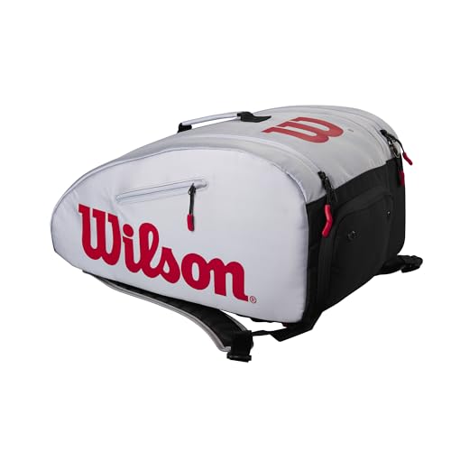 WILSON Super Tour Pickleball Bag - Holds up to 3 Paddles, Grey/Red/Black