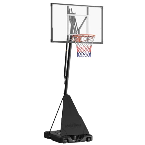 Portable Outdoor Basketball Hoop, 44 Inch Shatterproof PC Backboard, 5-10FT Hand Pull Height Adjustable with Wheels, Perfect for Kids, Teens & Adults, Backyard Driveway Indoor Use - style: Hand Crank Handles