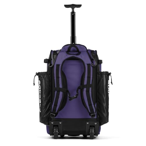 Boombah Catchers Superpack Hybrid Rolling Bat Bag - Multiple Colors - Wheeled & Backpack Version - color: Black/Purple