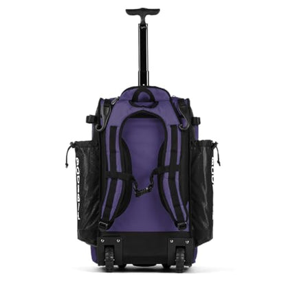Boombah Catchers Superpack Hybrid Rolling Bat Bag - Multiple Colors - Wheeled & Backpack Version - color: Black/Purple