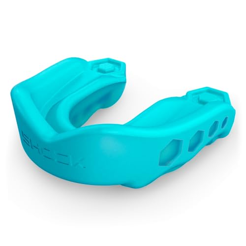 Shock Doctor Mouth Guard Sports, Hockey, Lacrosse, Baseball, Wrestling Moutguard, Gel Max Heavy Duty Protection & Custom Fit, Football Mouth Guard with Strap, Adult & Youth Mouthguard - color: Teal, size: Youth, style: Non-flavored
