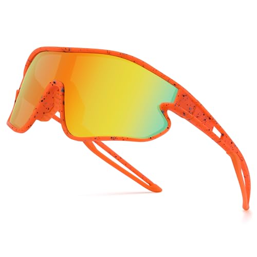 Kids Baseball Sunglasses - Youth Baseball Sunglasses for Boys Girls - Sports Softball Shades Age 6-14 - color: B9 Orange/Orange Mirror