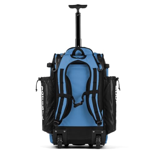 Boombah Catchers Superpack Hybrid Rolling Bat Bag - Multiple Colors - Wheeled & Backpack Version - color: Black/Columbia Blue