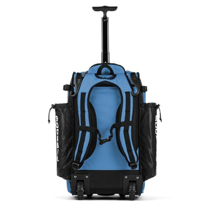 Boombah Catchers Superpack Hybrid Rolling Bat Bag - Multiple Colors - Wheeled & Backpack Version - color: Black/Columbia Blue