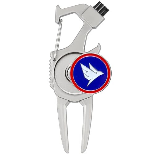 SWIFTEE Golf Divot Pitch Mark Repair Tool 7-in-1 - Club Holder, Brush, Clip Buckle, Groove Cleaner, Bottle Opener, Ball Marker, Divot Tool - Gift Box Included - color: USA Edition