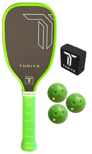 Thrive Pickleball Training Paddle Kit - Includes Trainer Paddle, 3 Fast Hands Mini Pickleballs & Paddle Eraser - T-700 Carbon Fiber, Extra Long Handle, 16mm Core - color: NEON GREEN