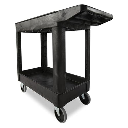 Rubbermaid Commercial Products 2-Shelf Utility/Service Cart, Small, Lipped Shelves, Storage Handle, 500 lbs. Capacity, for Warehouse/Garage/Cleaning/Manufacturing - size: Small