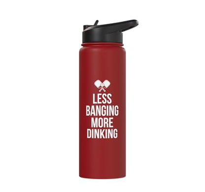 Less Banging More Dinking Pickleball Player Strategy Stainless Steel Insulated Water Bottle - color: Red