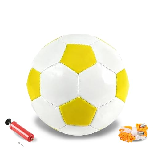 Soccer Ball with Pump Soft Leather Training Football Soccer Balls for Teens Boys Girls Youth Football Players Skill Practicing Training Gifts - color: Yellow