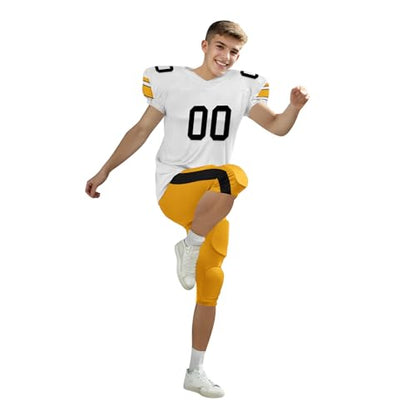 Youth Football Practice Jersey, Custom Blank Kids Practice Football Uniform Sportswear for Boys Training Games - color: White Black Gold