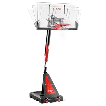 ACCU LEVEL Crank Lift Basketball Hoop Outdoor 7.5-10ft Adjustable Portable Basketball Goal for Youth and Adults 54" Angle Adjustable PC Backboard and Large Fillable Base - style: 54 inch Backboard