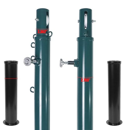 Aoneky Permanent Adjustable Volleyball Post System - Complete Set with 2 Steel Poles & Ground Sleeves, 6 Height Settings for Badminton & Volleyball, Includes Winch for In-Ground Install - color: Green, style: Round