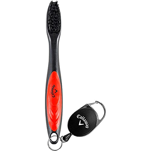 Callaway Premium Golf Club Brush for Clubs and Shoes with Retractable Cord, Soft and Hard Nylon Bristles, Carabiner Clip