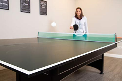 Hathaway 9 ft Quick Set Table Tennis Conversion Top – Regulation Sized, Foldable, Durable Engineered Surface, Protection Pads – Indoor Ping Pong Table Topper for Pool Table w/Net & Posts