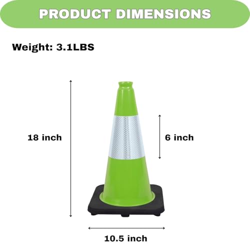 6 Pack Green 18 Inch Black Base Traffic Cones for Vehicle Maneuvering Practice, Driving Training, Lane Marking & Safety Warning (6, Green, 18 Inch) - color: Green, size: 18 Inch