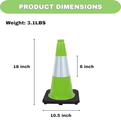 6 Pack Green 18 Inch Black Base Traffic Cones for Vehicle Maneuvering Practice, Driving Training, Lane Marking & Safety Warning (6, Green, 18 Inch) - color: Green, size: 18 Inch