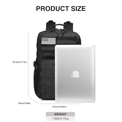 Wotony Military Tactical Backpack for Men Waterproof Daypack 3 Day Assault Pack Molle Bag with Water Bottle Holder - color: Black, size: 25L