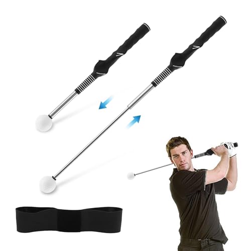 Retractable Golf Swing Trainer, Golf Grip Trainer with Arm Band for Right-Handed Golfers, Training Aid for Grip Correction, Click Feedback & Arm Connection, Indoor & Outdoor