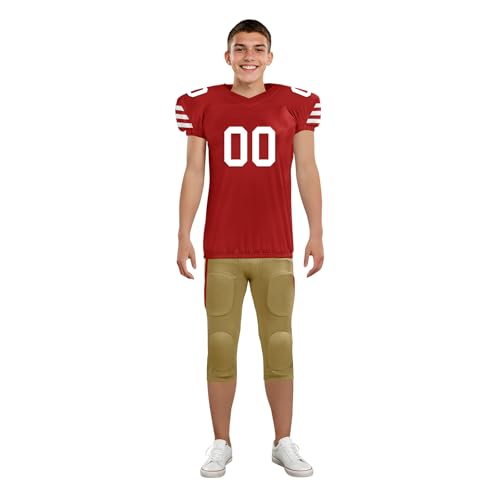 Youth Football Practice Jersey, Custom Blank Kids Practice Football Uniform Sportswear for Boys Training Games - color: Red Gold White