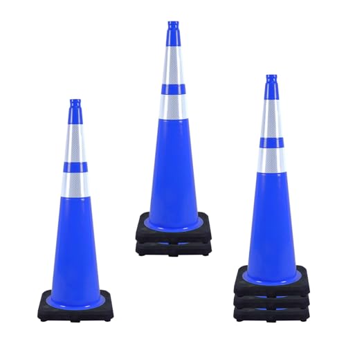 6 Pack Blue 36 Inch Black Base Traffic Cones for Construction Zones, Traffic Control, Municipal Work & Worksite Safety (6, Blue, 36 Inch) - color: Blue, size: 36 Inch