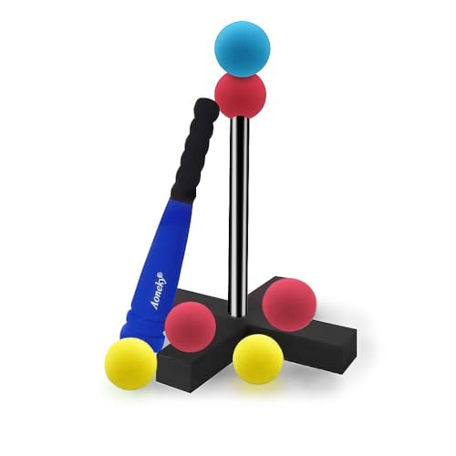 Aoneky Soft Foam T Ball Set for Toddlers 1-3 Years, Mini Baseball Toy with Carry Bag, Safe First Baseball Toy for Boys Girls, Indoor Outdoor Toddler Toys Gifts (Blue) - color: Blue
