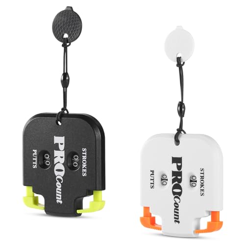lasuroa 2pcs Golf Stroke Counter, Mini Golf Shot Clicker Counter Portable Golf Score Keeper with Dial Reset Tool Key Chain for Outdoor Sport Scoreboard Games Golf Accessories (Green + Orange)