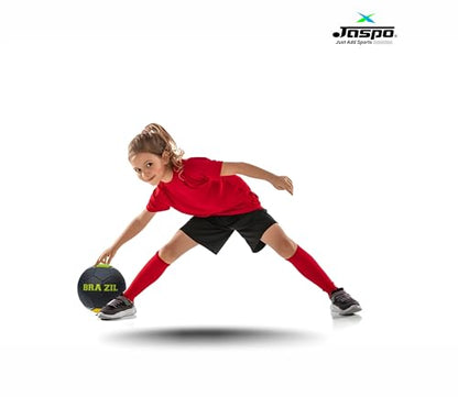 jaspo Soccer Champ Football, TPU Material, Machine Stitched, Size 5, Under 12 Years Age Group, 6 to 8 Lbs Inflation Football,Pump, Brazil Black
