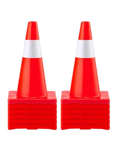 VEVOR 12Pack 18" Traffic Cones, Safety Road Parking Cones PVC Base, Orange Traffic Cone with Reflective Collars, Hazard Construction Cones for Home Traffic Parking - size: 18"(12Cones)