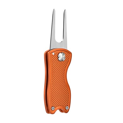 Mile High Life Golf Divot Repair Tool, All Metal Foldable Divot Tool with Pop-up Button & Magnetic Ball Marker, 2-6 Pack - color: 2 Pack (Black/Orange)