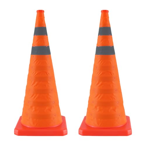 Jade Butterfly 28 Inch 2 Pack Collapsible Traffic Safety Cones, Orange Cones with Reflective Collar, Portable Multipurpose Traffic Cones for Parking Construction Driving Training Sports Practice - size: 28” - 2PACK