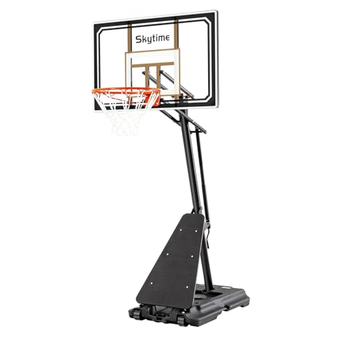 Skytime Basketball Hoop 44&48 Inch Backboard Portable Basketball Goals Outdoor,5.3-10ft Stepless Regulation Crank Adjust Basketball Goal System - color: Black Backboard, size: 48in Backboard Basketball Hoop