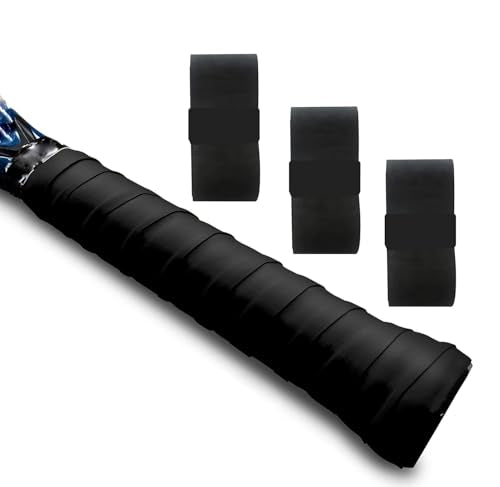 Tennis Racket Grip Tape, 3/6/12 Pack Precut Anti Slip Tennis Grip Tape, Absorbent Dry Feel Tennis Grips Overgrip for Tennis, Pickleball - color: Black-3 Pack